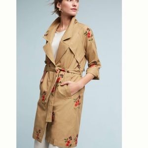 Anthropologie floral embroidered trench coat